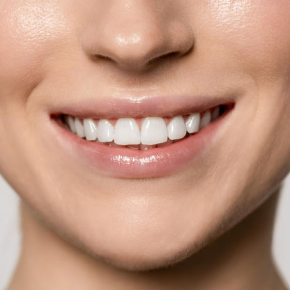 Close-up van een glimlach met wittere tanden door LucidBite whitening strips